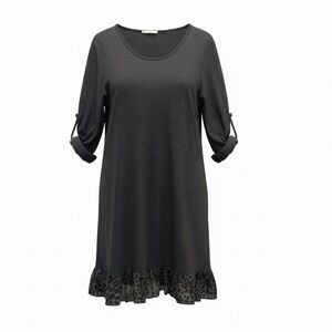 Boom Coeur | Dark Gray & Leopard Print Ruffle Trim w/ Adjustable Sleeves | M